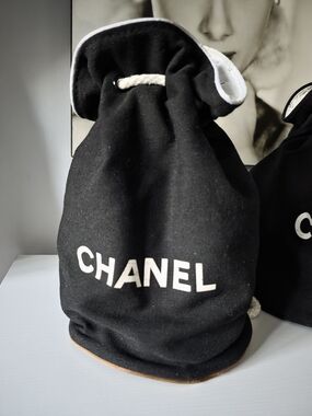 Chanel Black Canvas Drawstring Bag